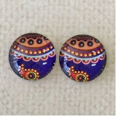 12mm Art Glass Backed Cabochons -  Pattern Mix 10 - Per Pair