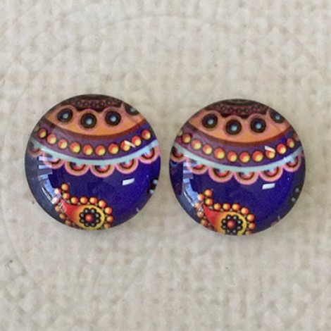 12mm Art Glass Backed Cabochons - Pattern Mix 10 - Per Pair 12mm Art Glass Backed Cabochons - Pattern Mix 10 - Per Pair