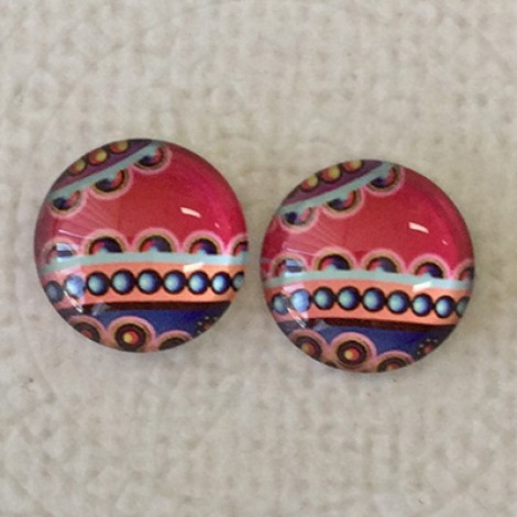 12mm Art Glass Backed Cabochons -  Pattern Mix 2 - Per Pair