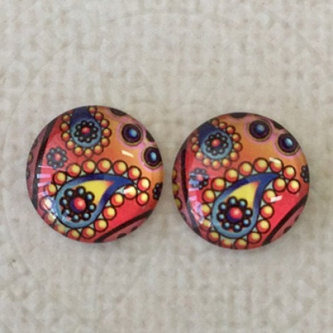 12mm Art Glass Backed Cabochons - Pattern Mix 4 - Per Pair 12mm Art Glass Backed Cabochons - Pattern Mix 4 - Per Pair