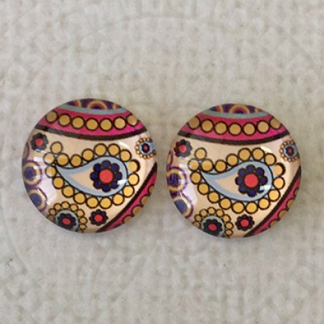 12mm Art Glass Backed Cabochons - Pattern Mix 6 - Per Pair 12mm Art Glass Backed Cabochons - Pattern Mix 6 - Per Pair