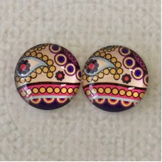 12mm Art Glass Backed Cabochons -  Pattern Mix 7 - Per Pair