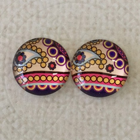 12mm Art Glass Backed Cabochons - Pattern Mix 7 - Per Pair 12mm Art Glass Backed Cabochons - Pattern Mix 7 - Per Pair