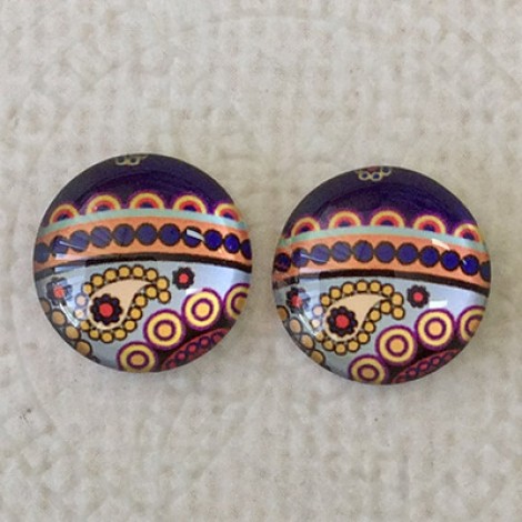 12mm Art Glass Backed Cabochons - Pattern Mix 8 - Per Pair 12mm Art Glass Backed Cabochons - Pattern Mix 8 - Per Pair
