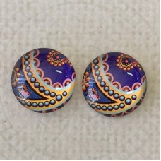 12mm Art Glass Backed Cabochons -  Pattern Mix 9 - Per Pair