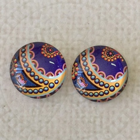 12mm Art Glass Backed Cabochons -  Pattern Mix 9 - Per Pair