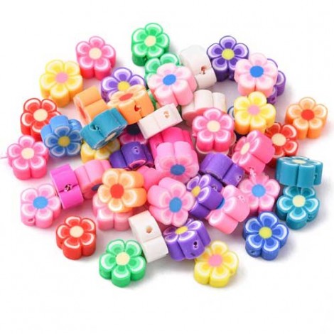 8-10mm Handmade Polymer Clay Flower Beads - Mixed - Pack of 100