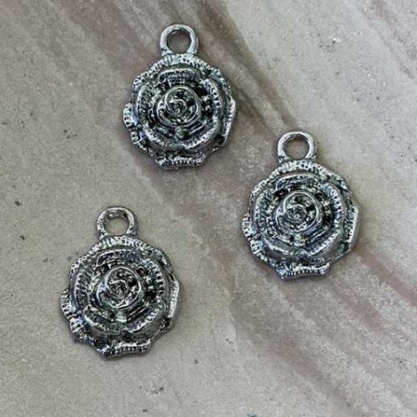 17x14mm Tibetan Lead-free Ant Silver Rose Charm - Pack of 10