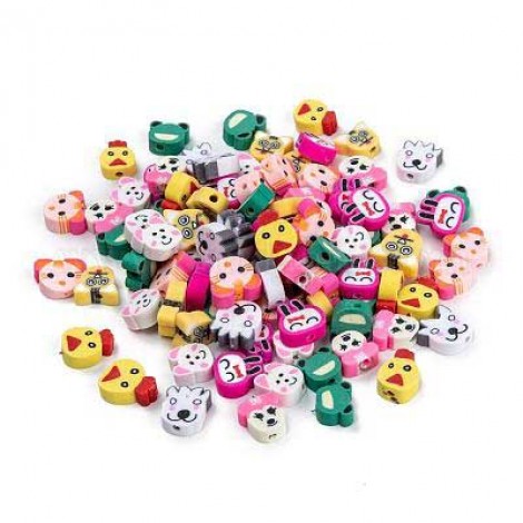 10-12mm Handmade Polymer Clay Animal Beads - Mixed - Pack of 100
