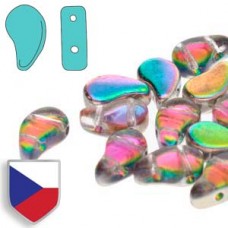 5x8mm Czech Paisley Duo 2-Hole Beads - Crystal Vitrail Czech Shield - 22gm