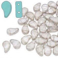 5x8mm Czech Paisley Duo 2-Hole Beads - Crystal Gleam White Glaze - 22gm
