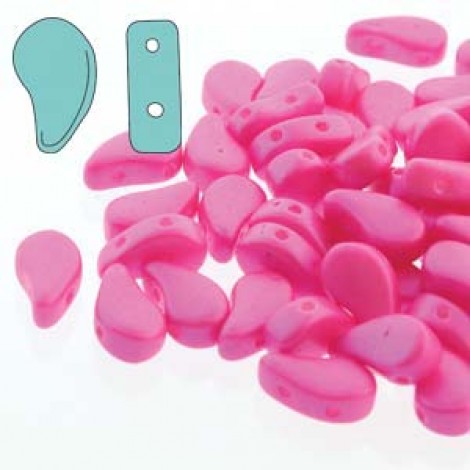5x8mm Czech Paisley Duo 2-Hole Beads - Tropical Passion Pink - 22gm