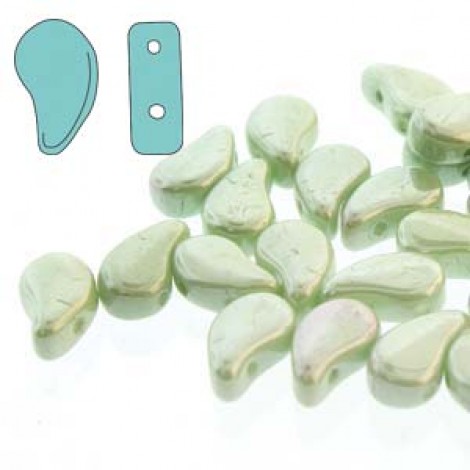 5x8mm Czech Paisley Duo 2-Hole Beads - Green Chalk Luster - 22gm