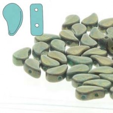 5x8mm Czech Paisley Duo 2-Hole Beads - Turquoise Green Lumi - 22gm
