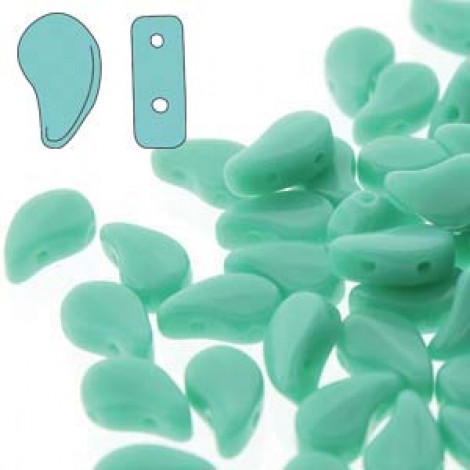 5x8mm Czech Paisley Duo 2-Hole Beads - Turquoise Green Opaque - 22gm