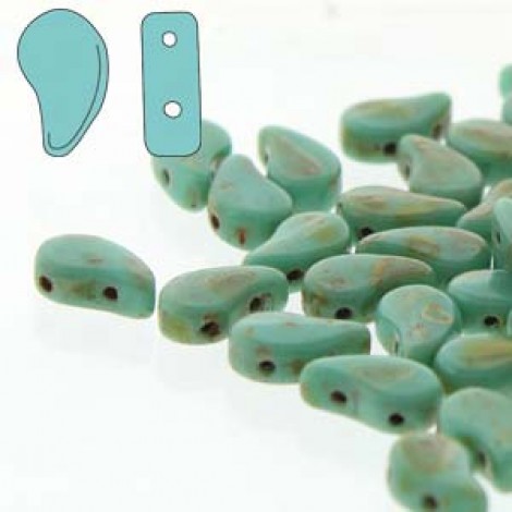 5x8mm Czech Paisley Duo 2-Hole Beads - Turquoise Green Travertine - 22gm 5x8mm Czech Paisley Duo 2-Hole Beads - Turquoise Green Travertine - 22gm