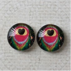 12mm Art Glass Backed Cabochons - Peacock Feathers 1 - Per Pair