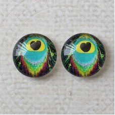 12mm Art Glass Backed Cabochons - Peacock Feathers 7 - Per Pair