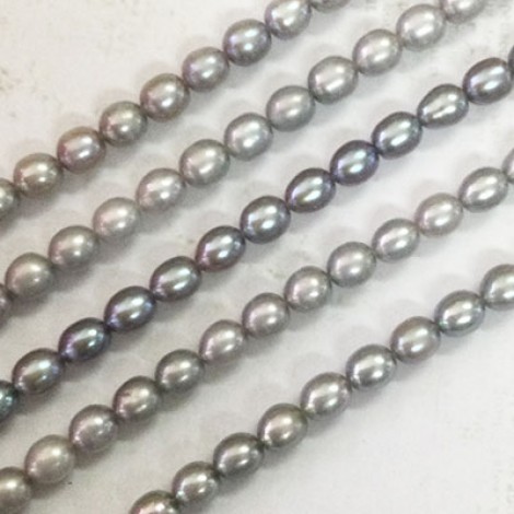 6-7x9mm Silver Grey-Blue Wire Hole Rice Freshwater Pearls