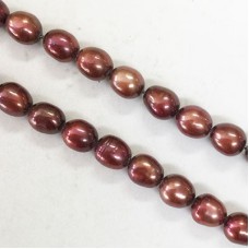 6-7x9mm Burgundy Wire Hole A Grade Rice Freshwater Pearls