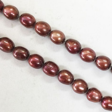 6-7x9mm Burgundy Wire Hole A Grade Rice Freshwater Pearls