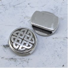 13mm Round Celtic Knot Flat Leather Slider - Antique Silver