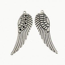 48x16mm Ant Silver Plated Angel Wing Pendants - Pack of 2