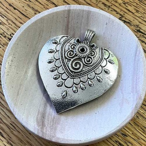 58x51mm Tibetan Style Antique Silver Heart Pendant - Each