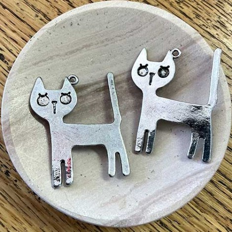 46x36mm Antique Silver Cat Pendants - Pack of 2
