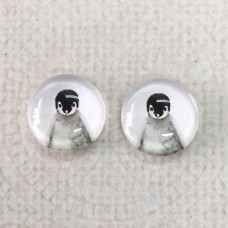 12mm Art Glass Backed Cabochons  - Penguin - Per Pair