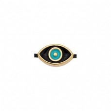 11x6.9mm 24K Gold Plated Nickel Free Eye Bead with 1.5mm Hole - Black - Each