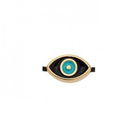 11x6.9mm 24K Gold Plated Nickel Free Eye Bead with 1.5mm Hole - Black - Each