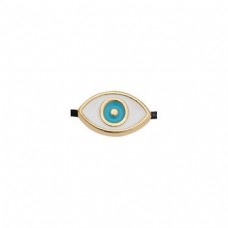 11x6.9mm 24K Gold Plated Nickel Free Eye Bead with 1.5mm Hole - White - Each