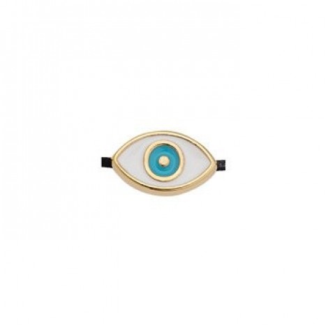 11x6.9mm 24K Gold Plated Nickel Free Eye Bead with 1.5mm Hole - White - Each