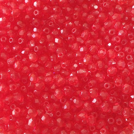3mm Siam Ruby Czech Fire Polished Round Beads - Pack of 50