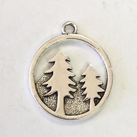 20mm Pine Tree Forest Charms - Antique Silver Plated