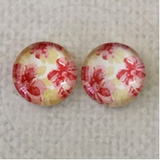 12mm Art Glass Backed Cabochons - Pink & Cream Flowers - Per Pair