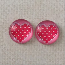 12mm Art Glass Backed Cabochons  - Pink Polka Dot Hearts