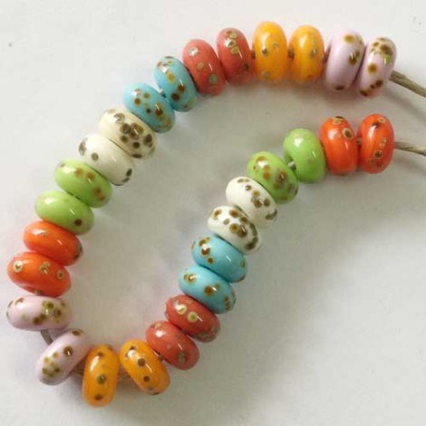 9x4mm Pinocean Studio Artisan Bright Lampwork Spacer Etched Beads Set with Raku Frit (28 beads)