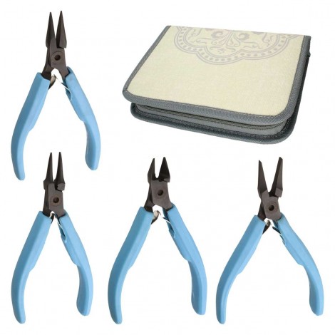 Beadsmith Jewelers Elements Pliers - 4pc Blue Kit w Case - Chain-Round-Flat-Cutters
