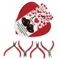 Beadsmith 4 Piece Plier Set in Red Heart Case - Round, Chain, Bent Chain + Side Cutters 