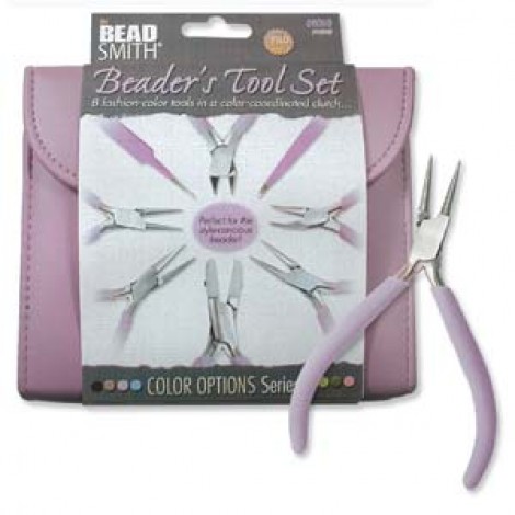 Beadsmith Beaders Tool Set - 8 piece Set in Color Coordinated Clutch - Orchid