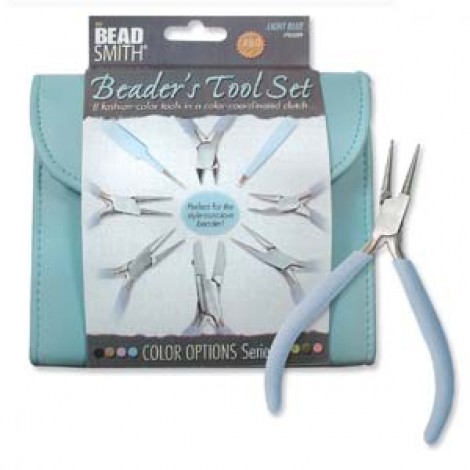 Beadsmith Beaders Tool Set - 8 piece Set in Color Coordinated Clutch - Light Blue