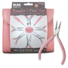 Beadsmith Beaders Tool Set - 8 piece Set in Color Coordinated Clutch - Bubblegum