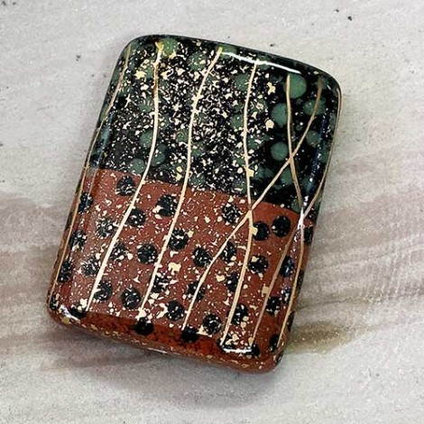 32x24mm Porcelain Black/Brown Flat Rectangle Focal Bead - Each