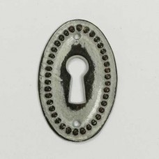 38x24mm Distressed White Patina Brass Oval Escutcheon Keyhole Pendants - Each