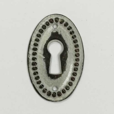 38x24mm Distressed White Patina Brass Oval Escutcheon Keyhole Pendants