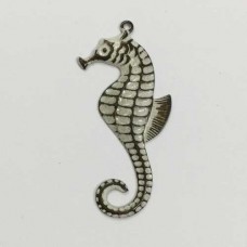 37mm Patina Queen Large Aged White Patina Brass Seahorse Pendant