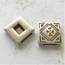 13mm (10x2mm ID) Western Style Square Flat Leather Slider - Antique Silver