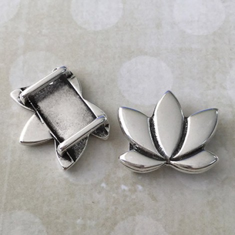 10x2.5mm ID Antique Fine Silver Plated Lotus Flower Flat Leather Slider